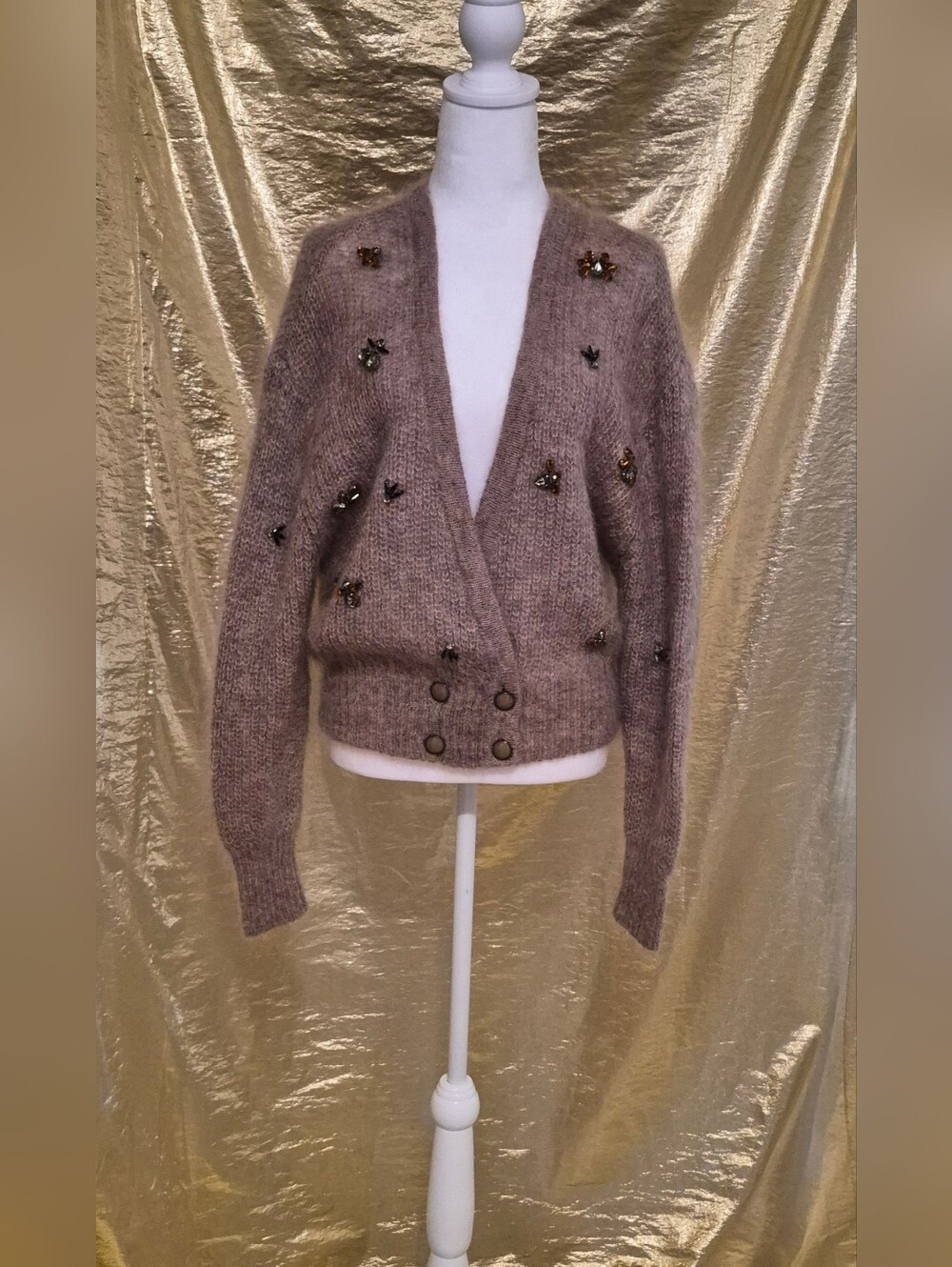 Embellished Mohair Blend Cardigan Sweater - Taupe From Anthopologie